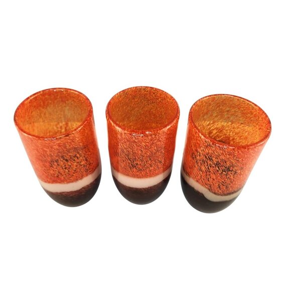 Blown Glass Tumblers Orange Brown 1970s Retro Style Barware Made for Pier One Se - Picture 9 of 9